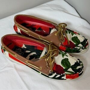 Women’s Milly x Sperry Top Sider Size 9 Floral Canvas Loafers with Brown Accents